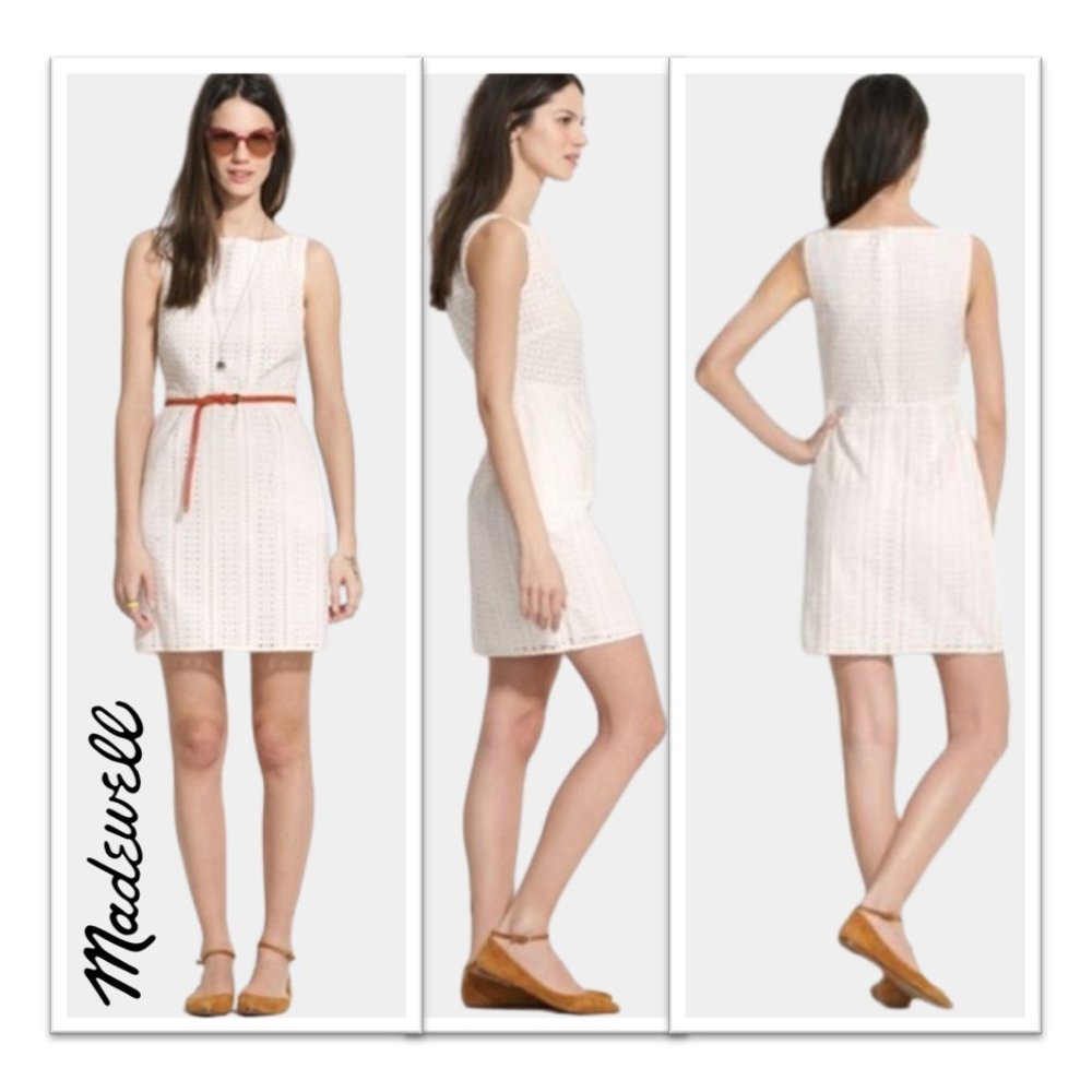 MADEWELL White Eyelet Trail Mini Sleeveless Sheath Dress with Pockets! - 6 - Picture 15 of 16